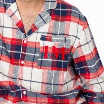 Family Christmas personalised embroidered woven red check pyjamas
