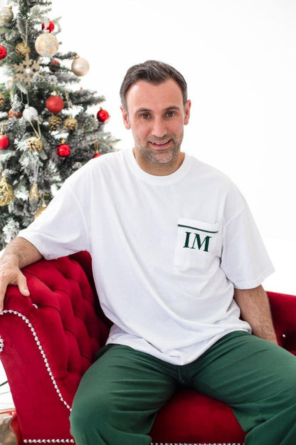 Family Christmas green contrast piping personalised embroidered pyjamas