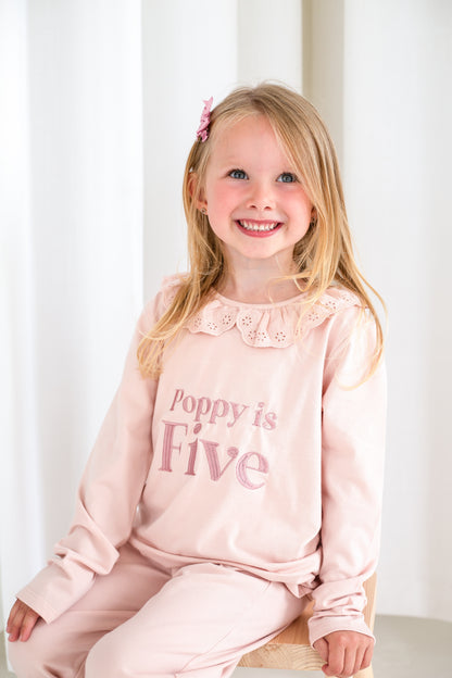 Signature frill collar embroidered personalised birthday pyjamas