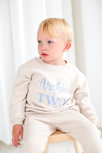 Signature personalised 'Is Two' second birthday embroidered sweatshirt