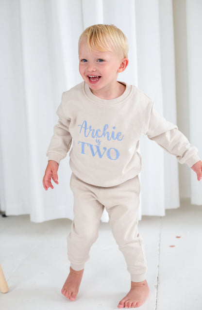 Signature personalised 'Is Two' second birthday embroidered sweatshirt