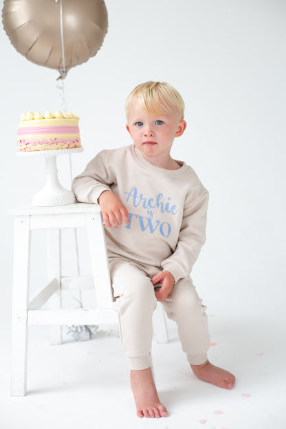 Signature personalised 'Is Two' second birthday embroidered sweatshirt