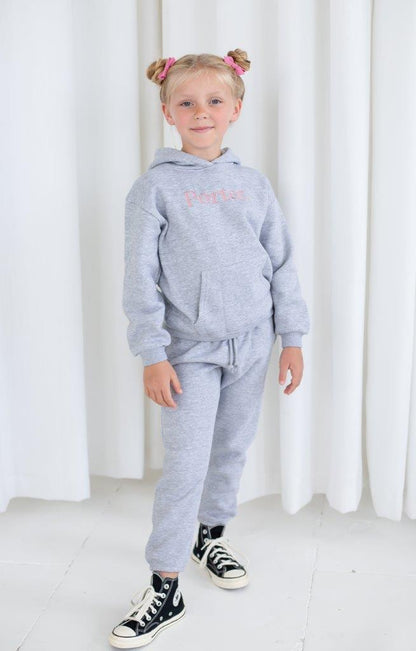 AW Boys personalised bold name embroidered hoodie and jogger tracksuit