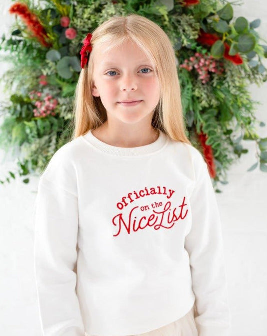 'Officially on the nice list' Christmas embroidered sweatshirt