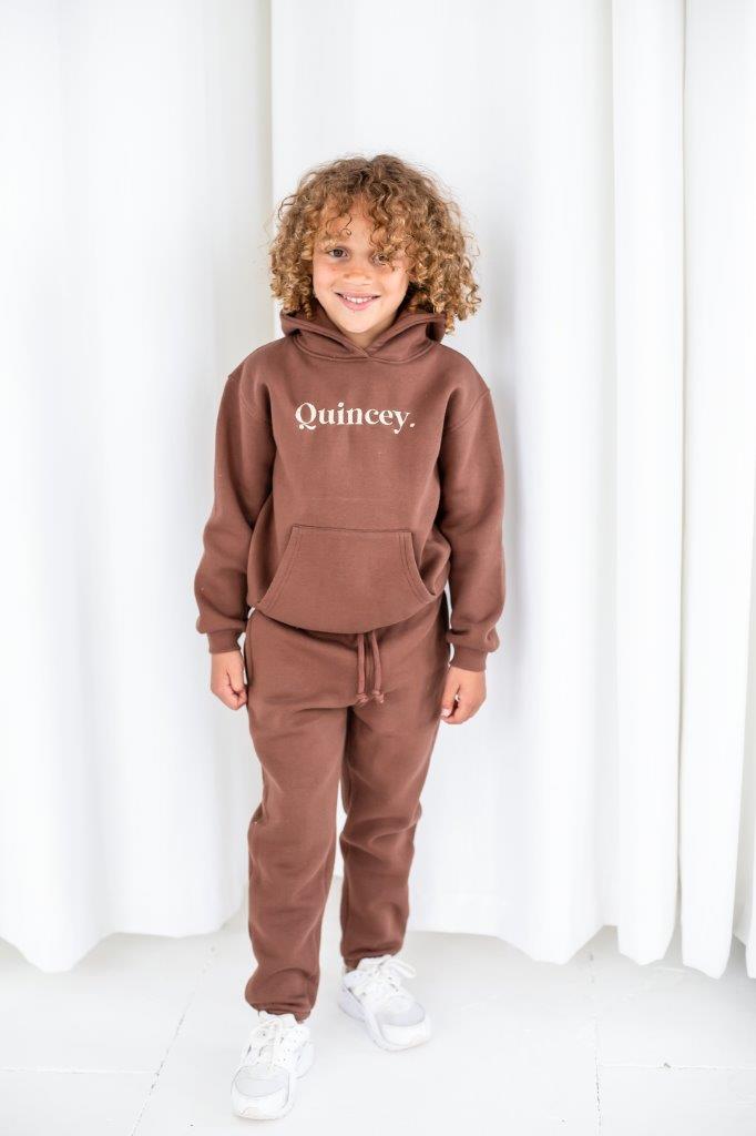 AW Girls personalised bold name embroidered hoodie and jogger tracksuit