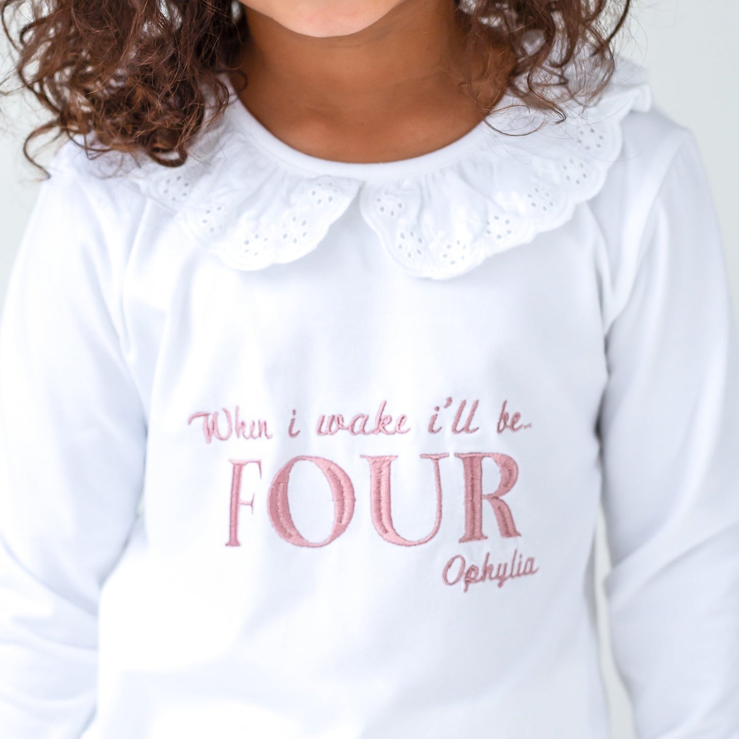 Signature 'When i wake' embroidered personalised birthday pyjamas