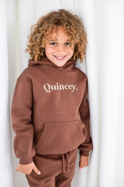 AW Boys personalised bold name embroidered hoodie and jogger tracksuit