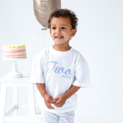 Signature 'Two' personalised birthday embroidered t shirt