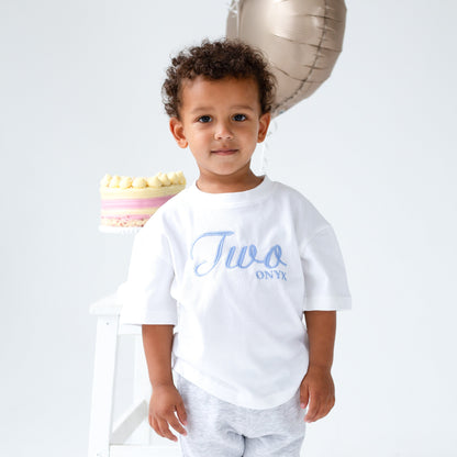 Signature 'Two' personalised birthday embroidered t shirt