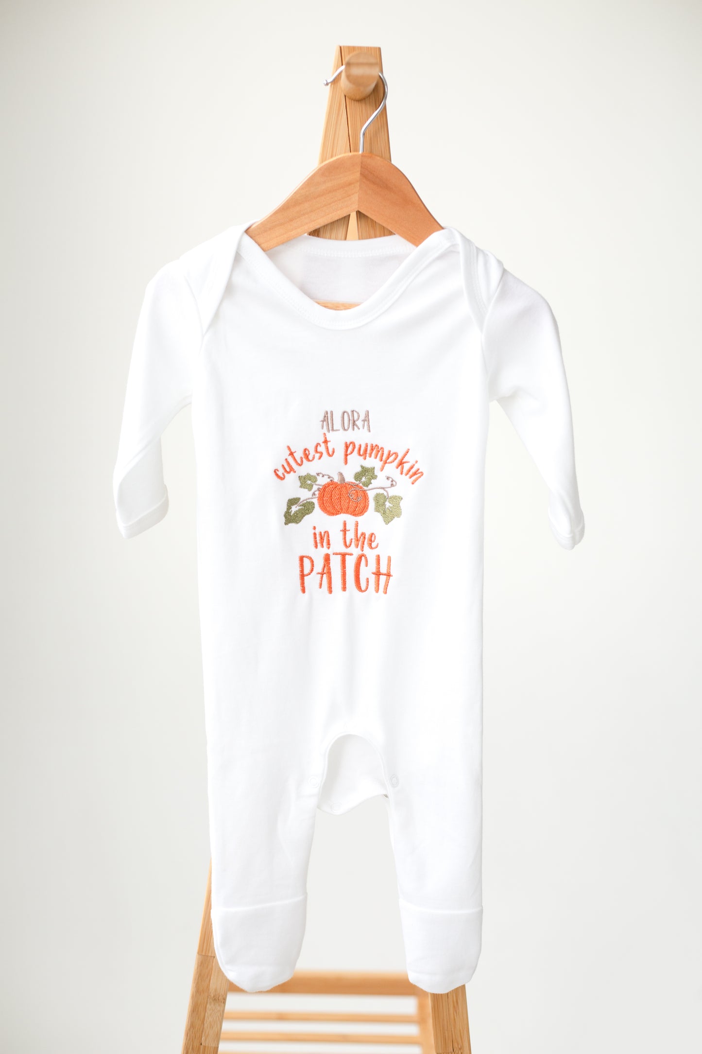 AW 'Cutest pumpkin in the patch' personalised embroidered babygro