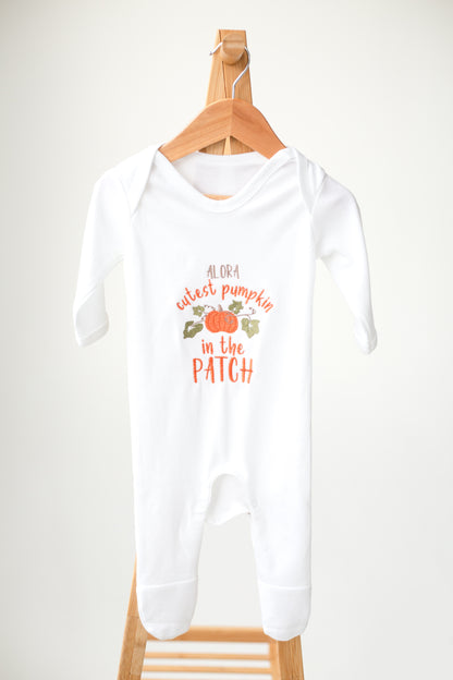 AW 'Cutest pumpkin in the patch' personalised embroidered babygro
