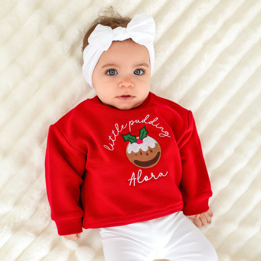 'Little pudding' embroidered personalised Christmas Jumper