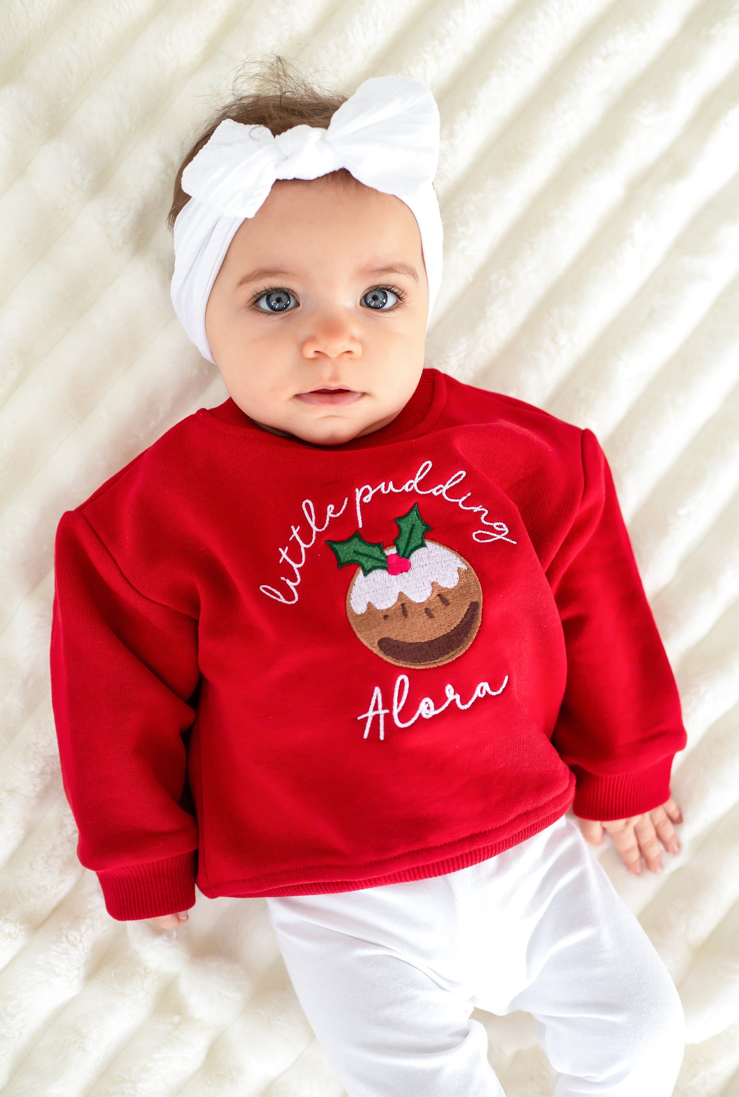 'Little pudding' embroidered and personalised Christmas babygro