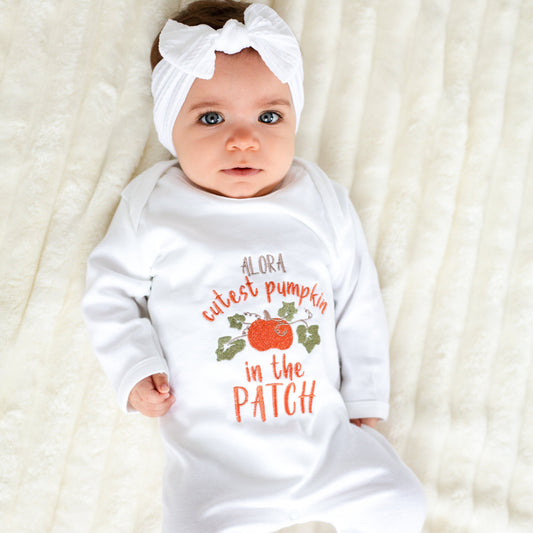 AW 'Cutest pumpkin in the patch' personalised embroidered babygro