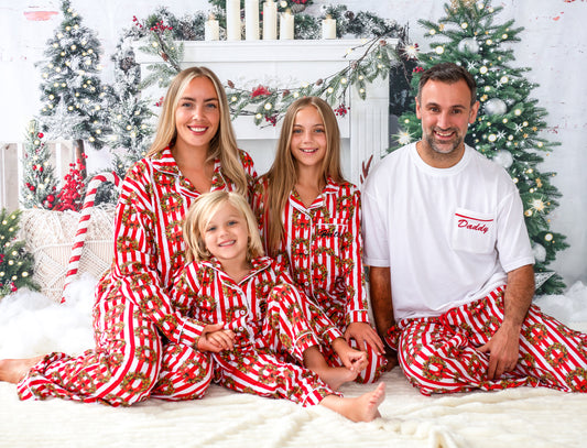 Family Christmas garland print personalised embroidered pyjamas - Ladies, men's and kids available