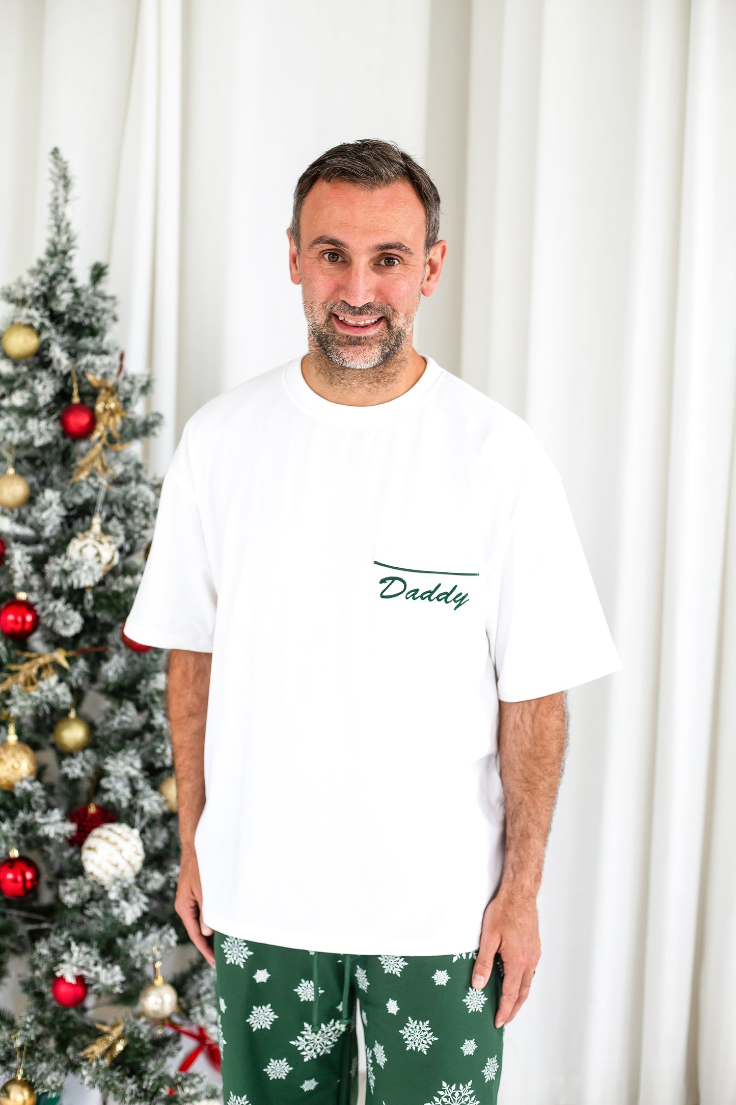 Family Christmas green snowflake personalised embroidered pyjamas - Ladies, men's and kids available