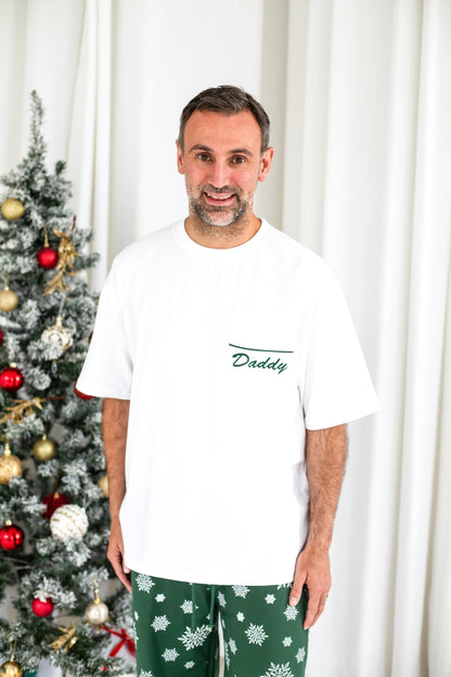 Family Christmas green snowflake personalised embroidered pyjamas - Ladies, men's and kids available