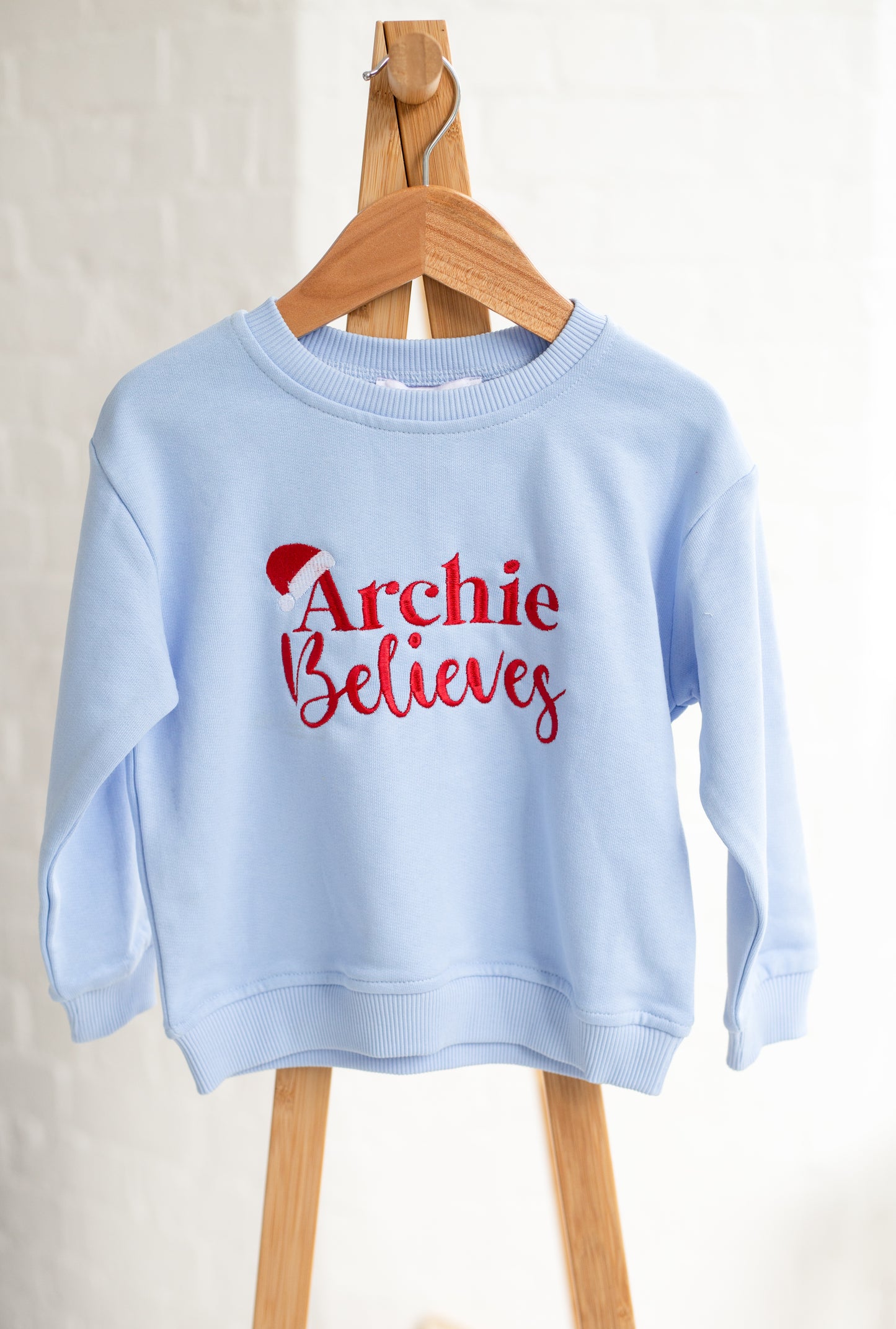 Christmas Santa Hat Personalised Embroidered 'Believes' Sweatshirt