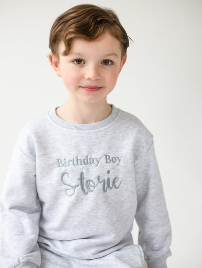 'Birthday boy' large italic personalised embroidered sweatshirt