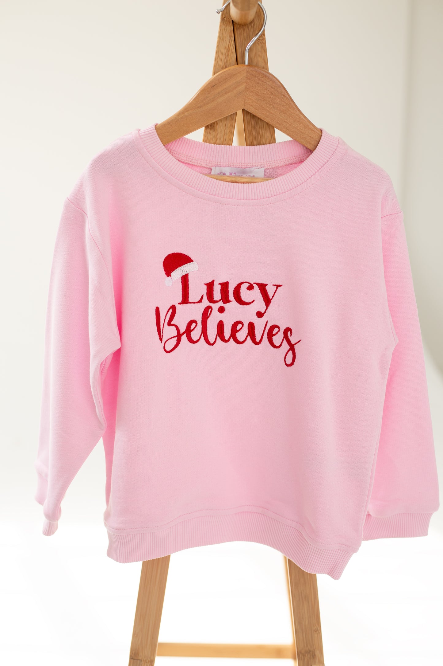 Christmas Santa Hat Personalised Embroidered 'Believes' Sweatshirt