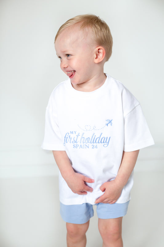 'My First Holiday' personalised embroidered t shirt