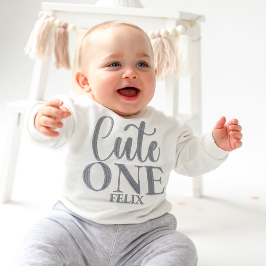 Personalised 'Cute One' first birthday embroidered sweatshirt