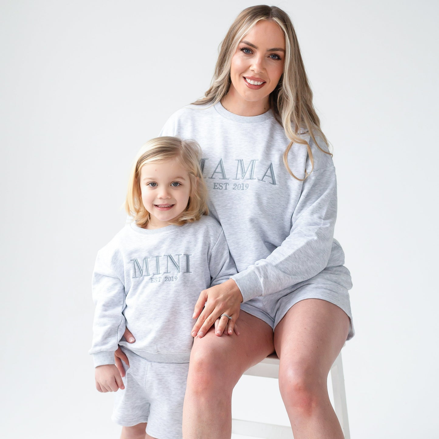 'MAMA EST.' ladies' embroidered matching mini me sweatshirt