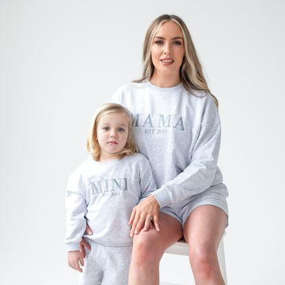 'MAMA EST.' ladies' embroidered matching mini me sweatshirt