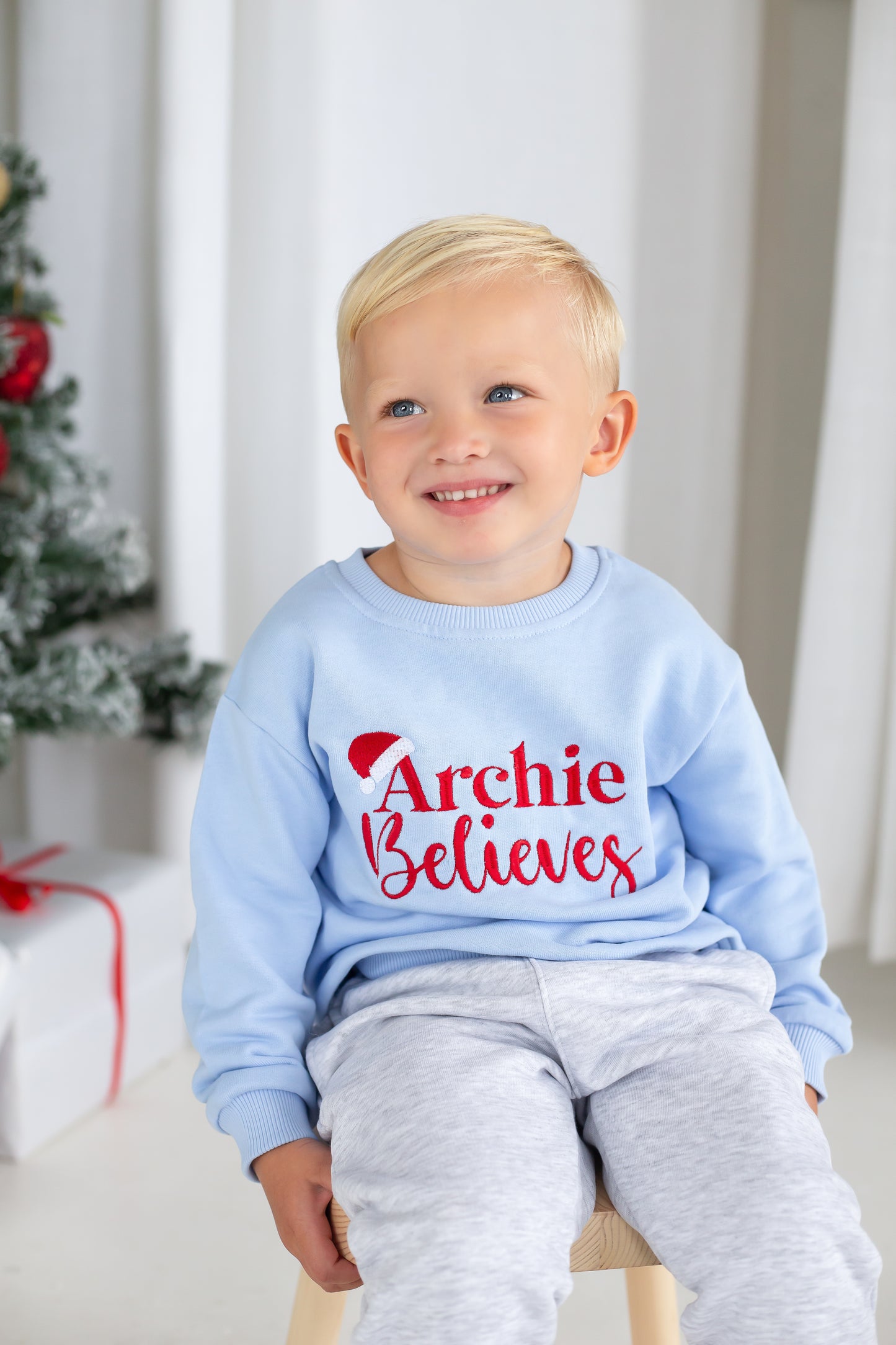 Christmas Santa Hat Personalised Embroidered 'Believes' Sweatshirt