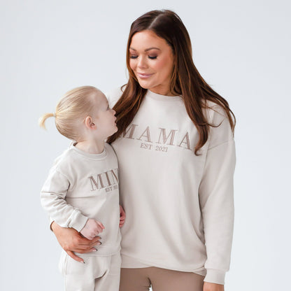 'MAMA EST.' ladies' embroidered matching mini me sweatshirt