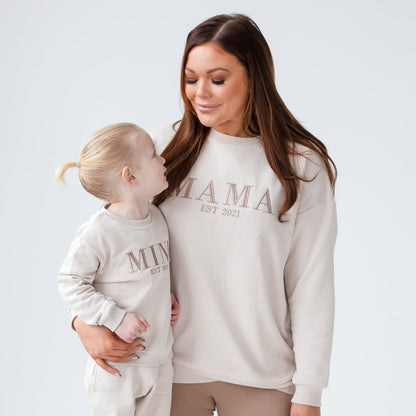 Signature 'MAMA EST.' ladies' embroidered matching mini me sweatshirt