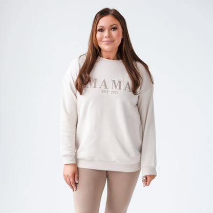 Signature 'MAMA EST.' ladies' embroidered matching mini me sweatshirt