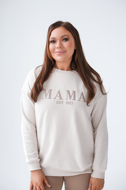 'MAMA EST.' ladies' embroidered matching mini me sweatshirt