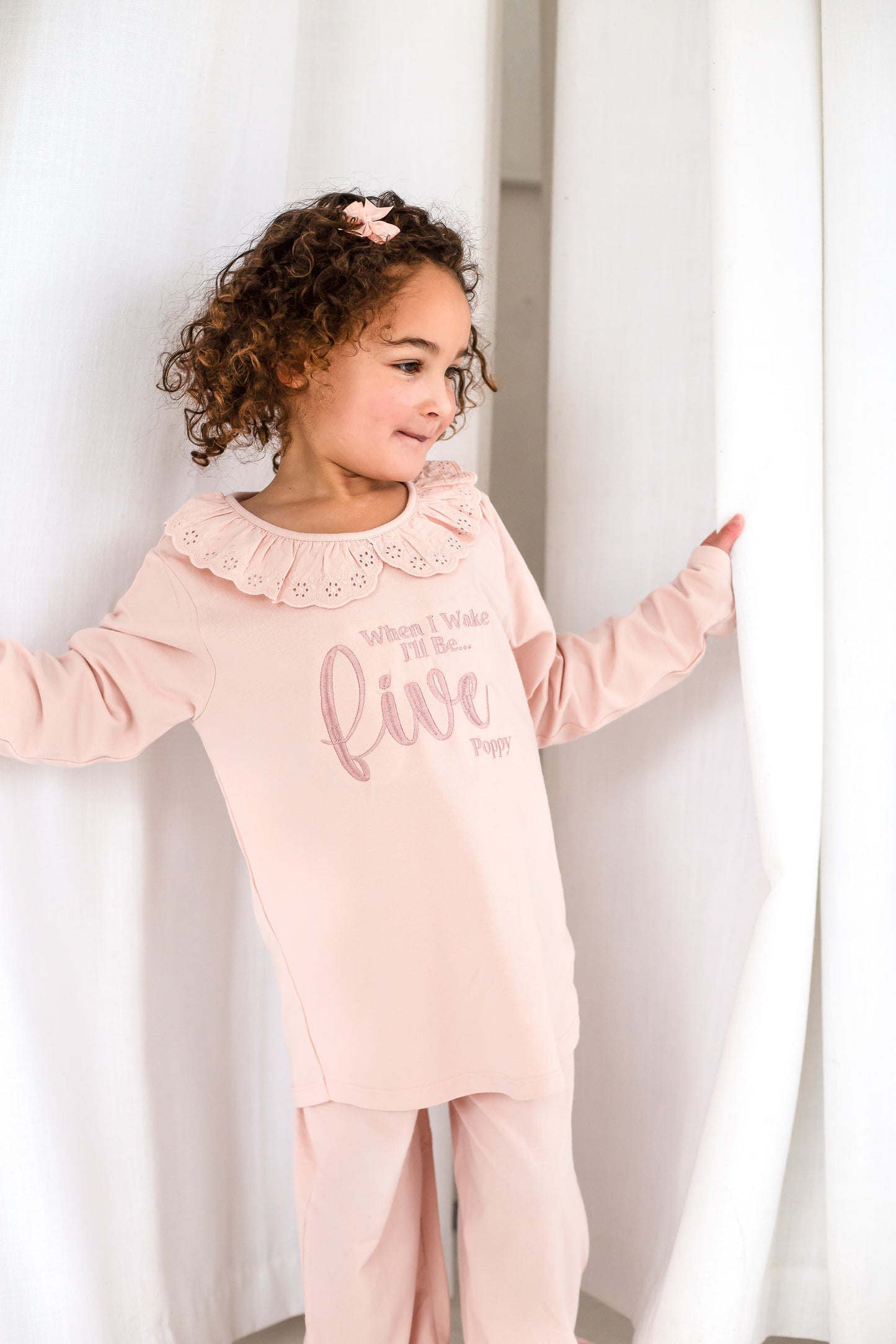 'When i wake' embroidered big number personalised birthday pyjamas
