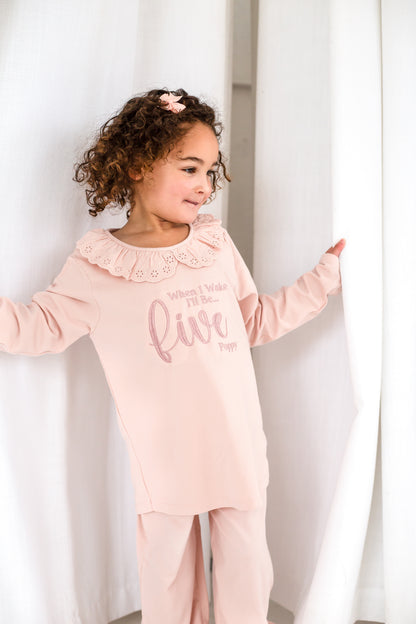 'When i wake' embroidered big number personalised birthday pyjamas