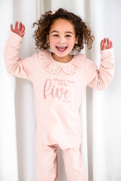 'When i wake' embroidered big number personalised birthday pyjamas