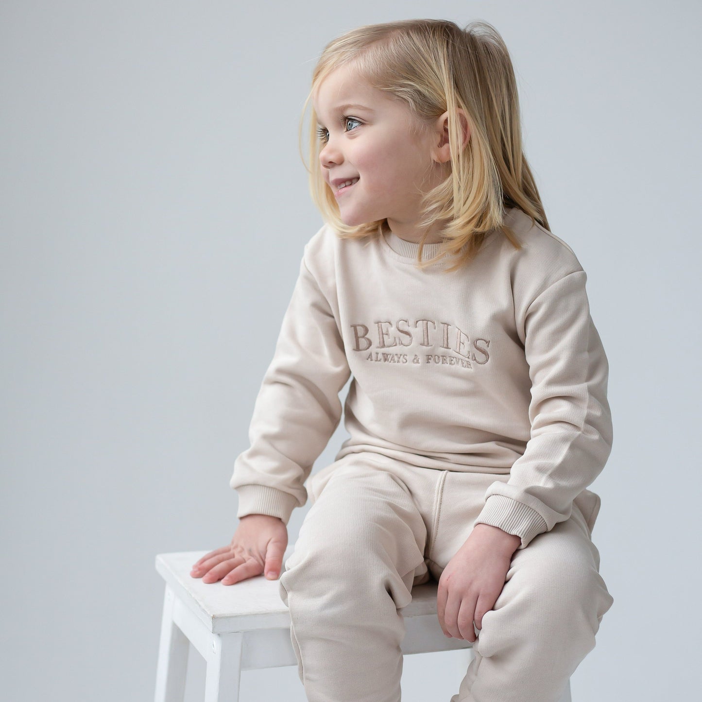 BESTIES. child's embroidered matching mini me sweatshirt