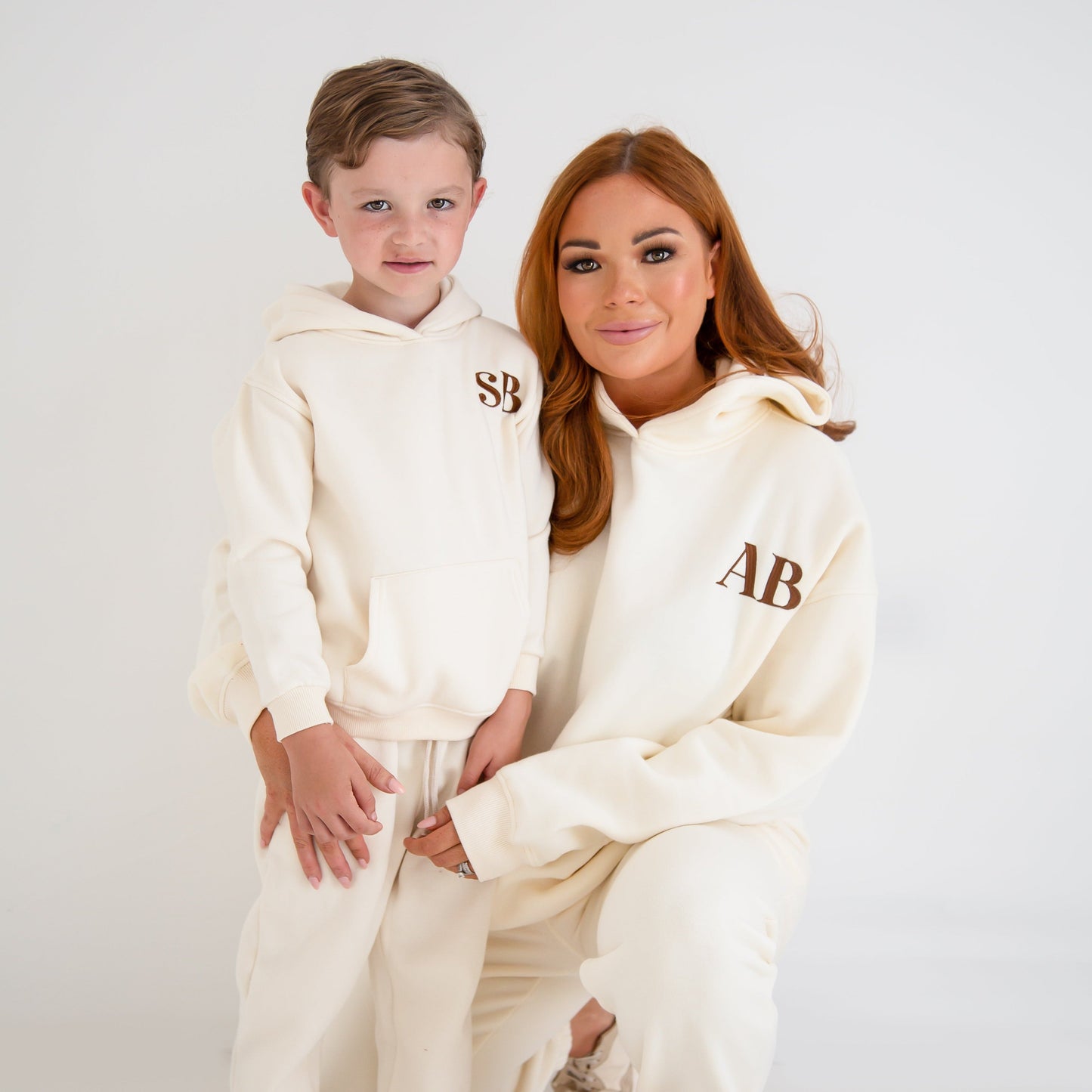 AW Ladies personalised initials embroidered matching mini me hoodie and jogger tracksuit