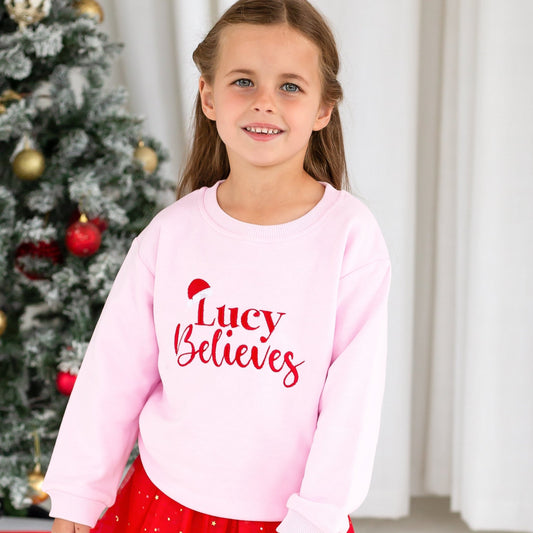 Christmas Santa Hat Personalised Embroidered 'Believes' Sweatshirt