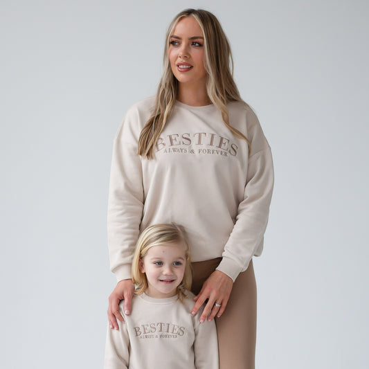 'BESTIES' ladies' embroidered matching mini me sweatshirt