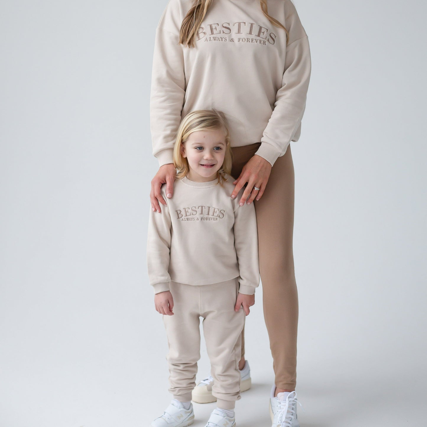 BESTIES. child's embroidered matching mini me sweatshirt