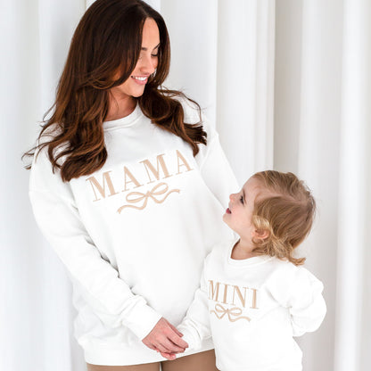 AW 'Mama' ladies' embroidered matching mini me sweatshirt with bow design