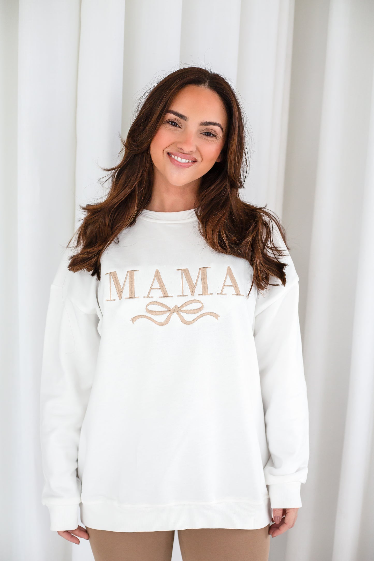 'Mama' ladies' embroidered matching mini me sweatshirt with bow design