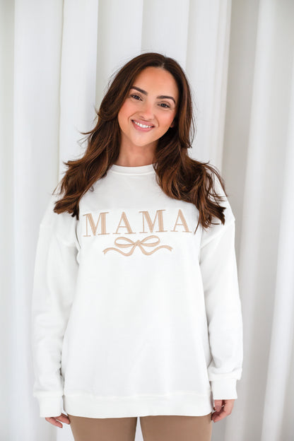 'Mama' ladies' embroidered matching mini me sweatshirt with bow design