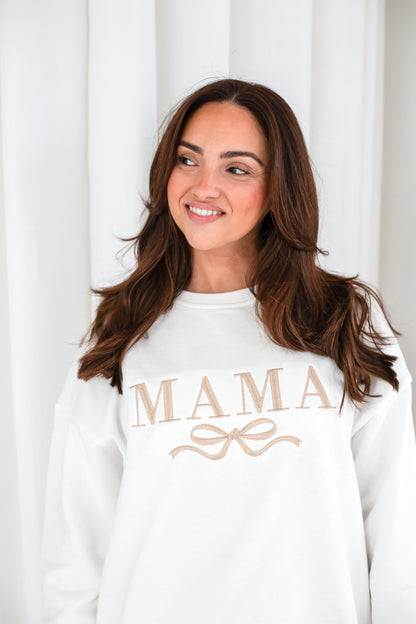 'Mama' ladies' embroidered matching mini me sweatshirt with bow design