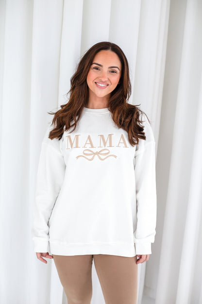 'Mama' ladies' embroidered matching mini me sweatshirt with bow design