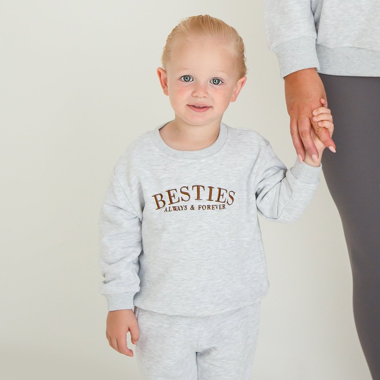 BESTIES. child's embroidered matching mini me sweatshirt