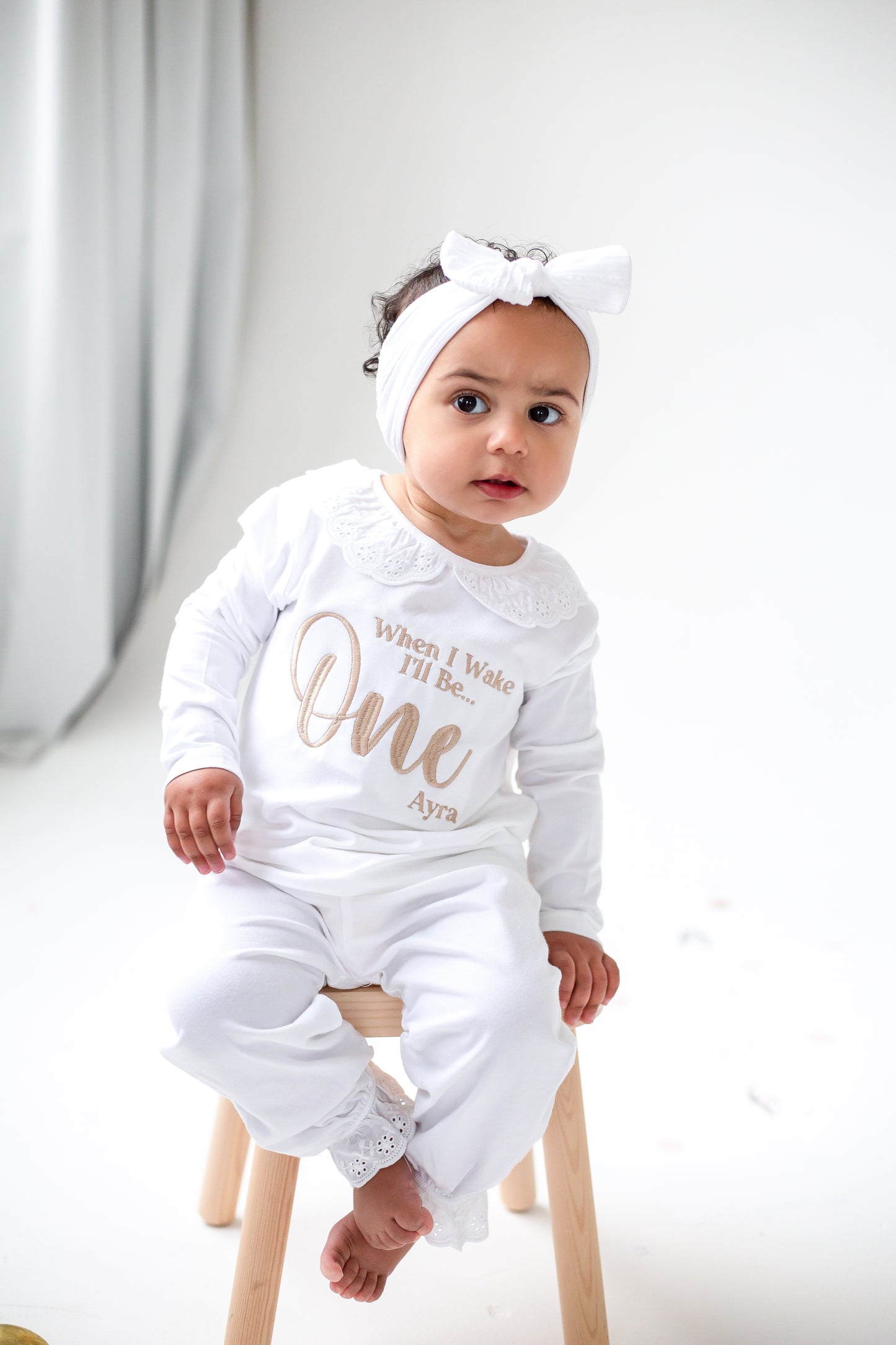 'When i wake' embroidered big number personalised birthday pyjamas