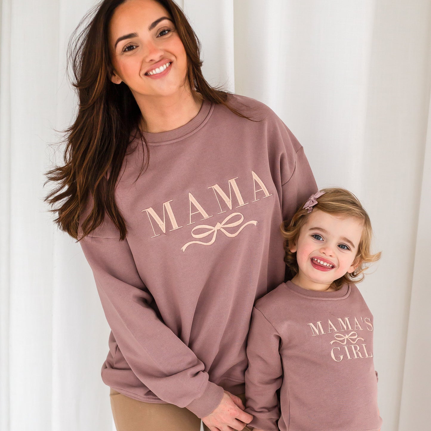 'Mama' ladies' embroidered matching mini me sweatshirt with bow design