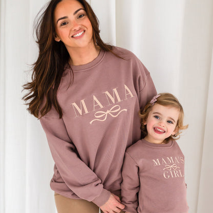 'Mama' ladies' embroidered matching mini me sweatshirt with bow design